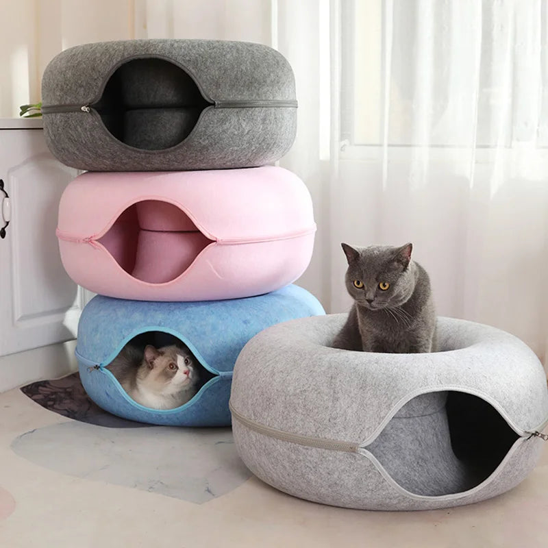 Donut Cat Bed for 2 Cats Detachable Pet Cat Tunnel Interactive Game Toy