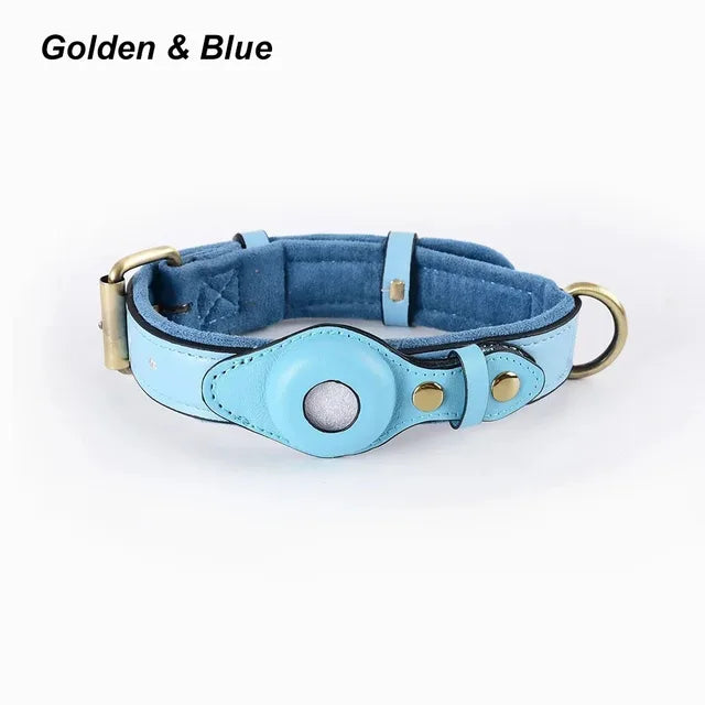 Genuine Leather Dog Collar Heavy Duty Dog Necklace For IPhone Airtag