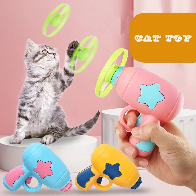 1 Set Interactive Cat Toys Pet Training Launcher 15 Pcs Flying Discs with Light Sound