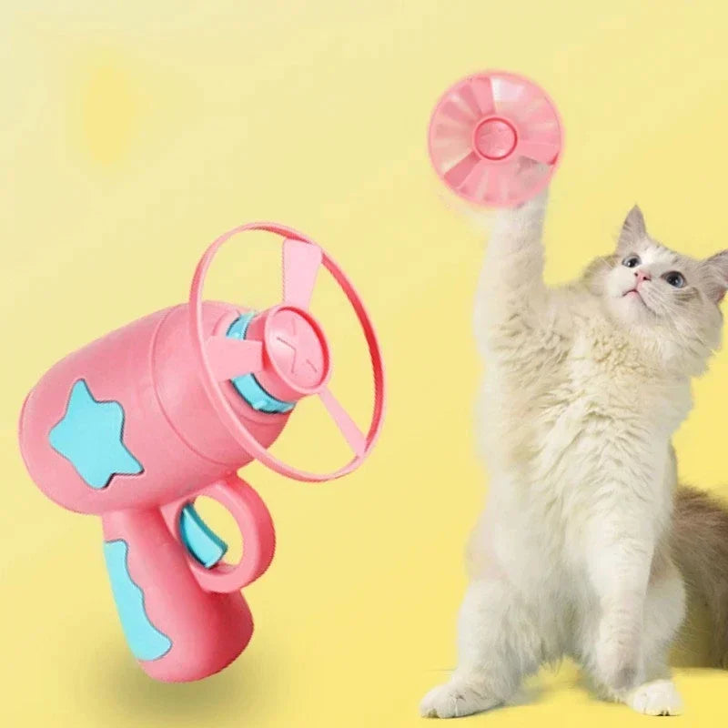 1 Set Interactive Cat Toys Pet Training Launcher 15 Pcs Flying Discs with Light Sound