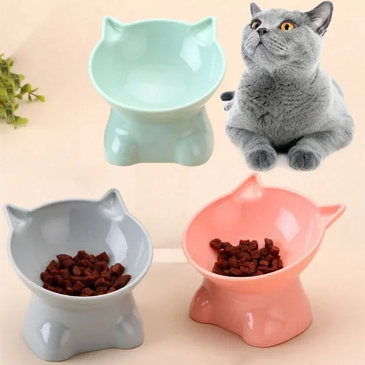 Tall Cat Bowl Dog Bowl Anti-dumping 45°Neck Guard Cat Water Bowl