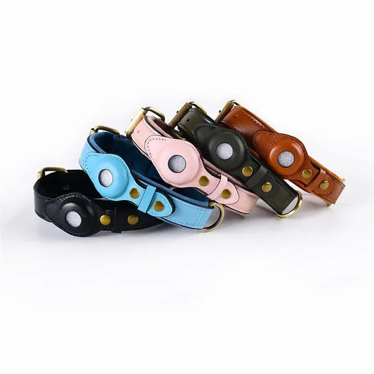 Genuine Leather Dog Collar Heavy Duty Dog Necklace For IPhone Airtag