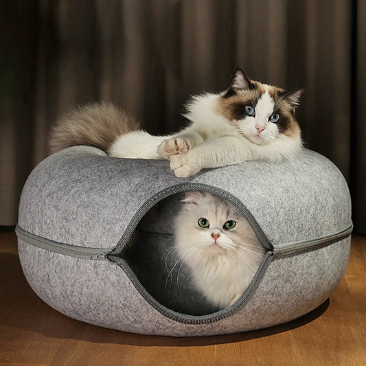 Donut Cat Bed for 2 Cats Detachable Pet Cat Tunnel Interactive Game Toy