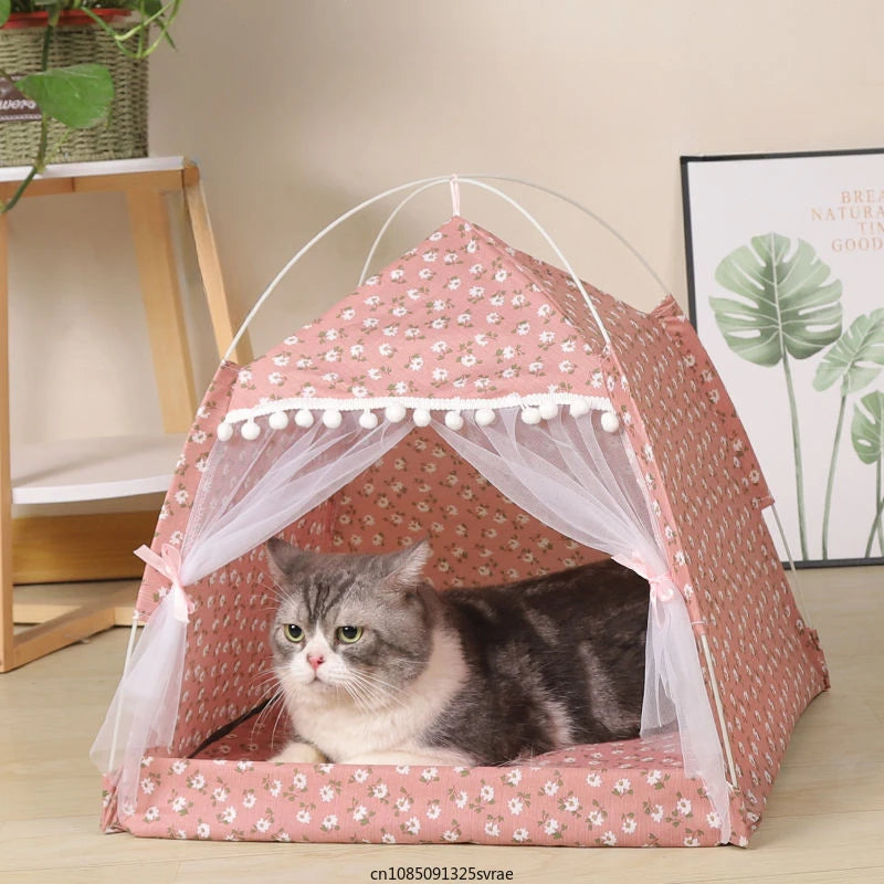 Cat Tent Bed Pet Cat House Closed Cozy Puppy Cage with Floors Pet Dog