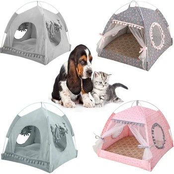 Cat Tent Bed Pet Cat House Closed Cozy Puppy Cage with Floors Pet Dog