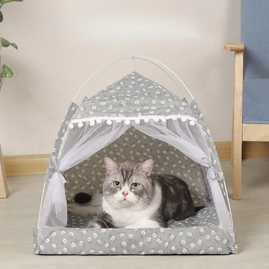 Cat Tent Bed Pet Cat House Closed Cozy Puppy Cage with Floors Pet Dog